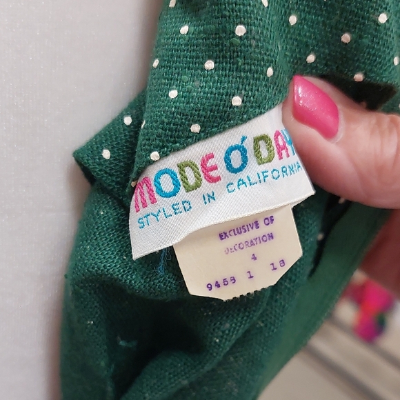 Green Polka Dot Dress White Collar vintage Mode O’ Day styled in California FAD - Picture 12 of 14